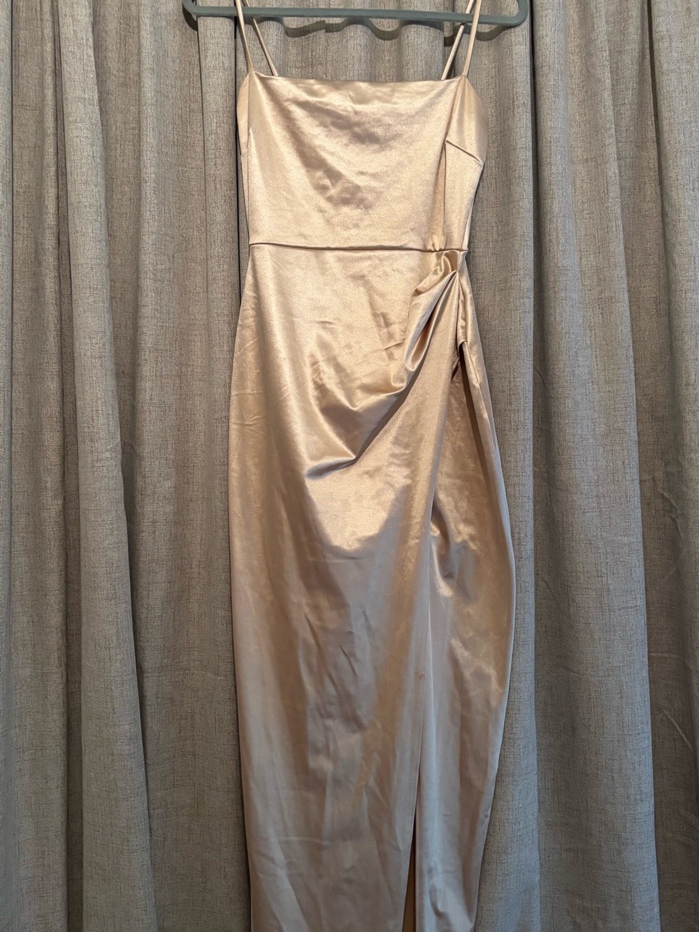 Windsor Champagne Satin Strapless Slip Dress with Side Gather